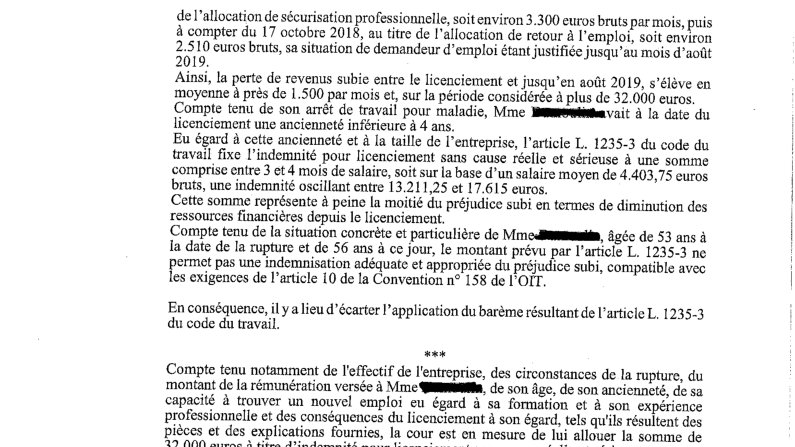 🔴 Alerte ROUGE, la CA de Paris écarte le #BarèmeMacron, dans un arrêt du 16 mars 2021, appréciation in concreto désormais classique salariée âgée de 53 ans au moment du licenciement, un calcul est fait sur la perte de revenus de la salariée, on avance !