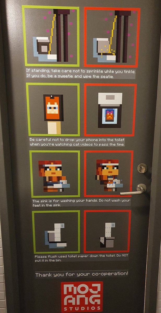 Here is even more Mojang Studios bathroom etiquette! The cat video one is actually very relevant :p   ❤️ @wChiwi