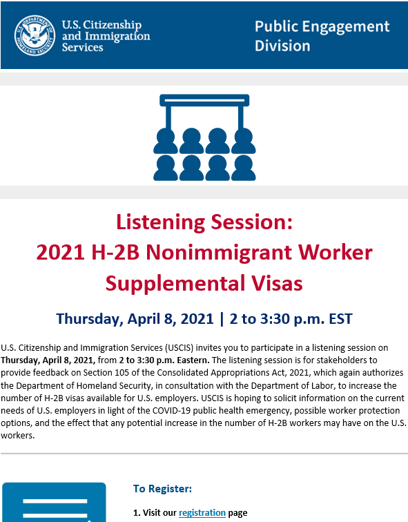 David_J_Bier's tweet photo. Why does USCIS need a listening session to know that #H2B employers need workers? Just listen to the DOL which has approved their labor certifications! #SaveH2B. Give them their visas and do what Congress originally wanted to happen. https://t.co/wnrW7xFW61