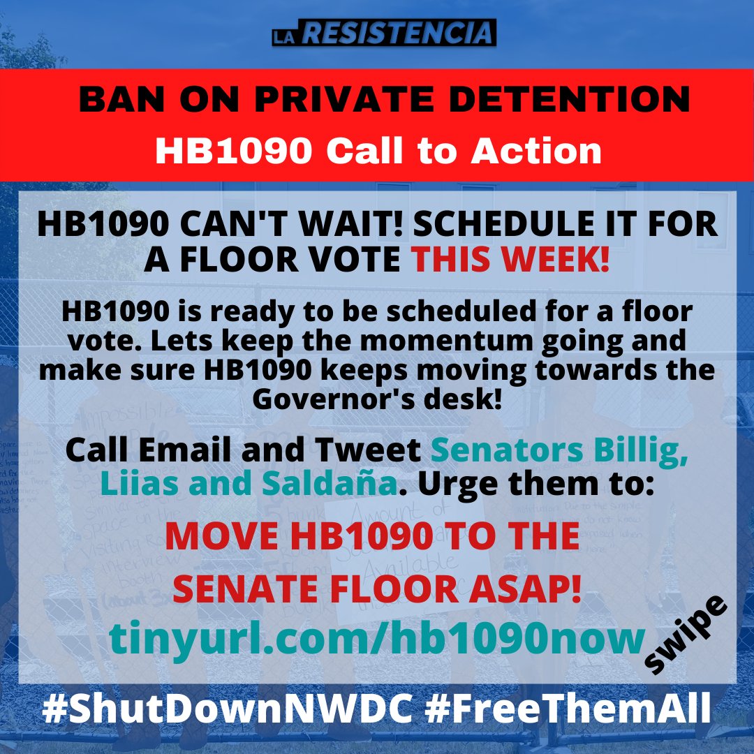 ResistenciaNW's tweet photo. HB1090 cannot wait! It must be scheduled for a floor vote this week. 

Please email, tweet and call Senators Billig, Liias, and Saldaña. Urge them to move HB1090 to the Senate floor NOW ! You can email directly or use a pre-filled form here: https://t.co/lfOkNUBJhj. https://t.co/wjprfdzun9