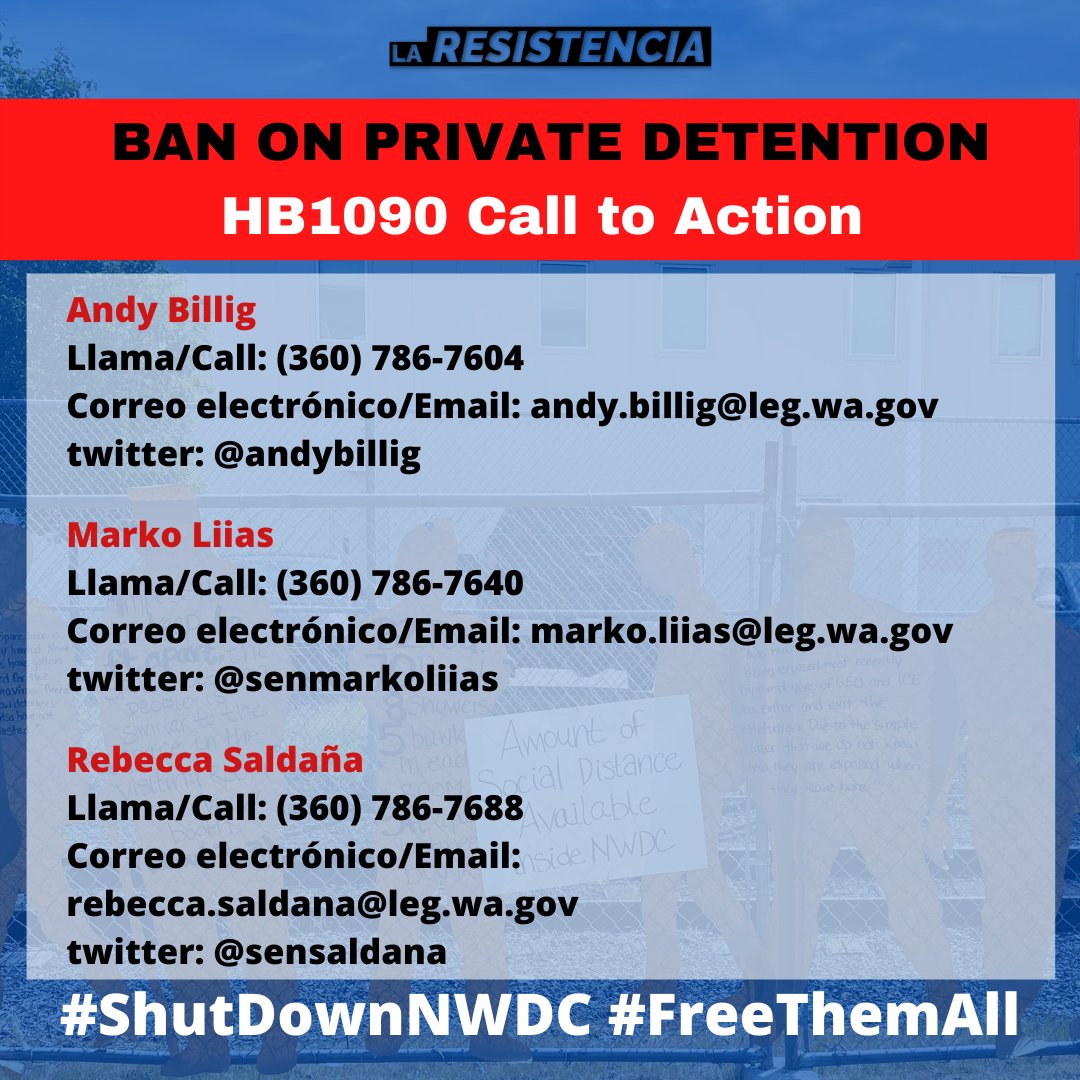 ResistenciaNW's tweet photo. HB1090 cannot wait! It must be scheduled for a floor vote this week. 

Please email, tweet and call Senators Billig, Liias, and Saldaña. Urge them to move HB1090 to the Senate floor NOW ! You can email directly or use a pre-filled form here: https://t.co/lfOkNUBJhj. https://t.co/wjprfdzun9