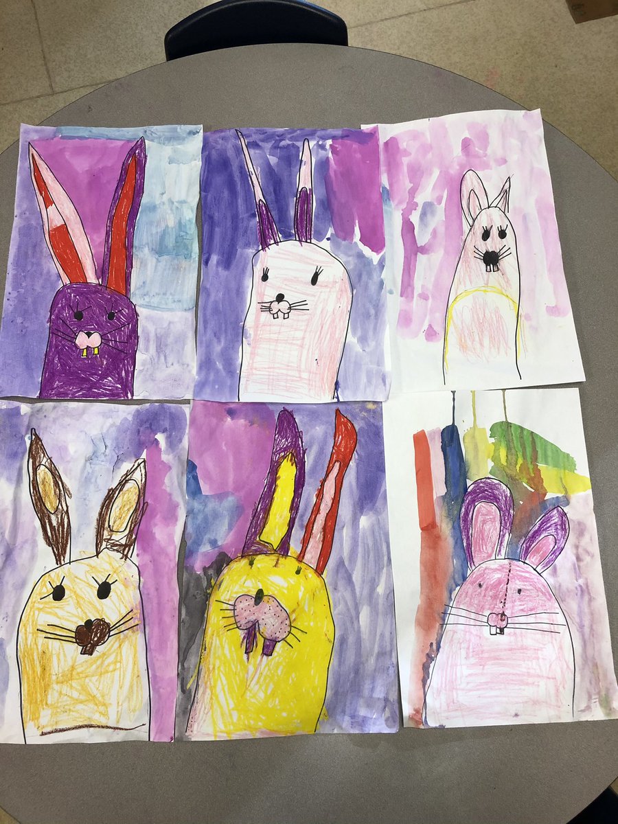 mswolfsclass's tweet photo. Spring bunny directed draws coloured with pastels and water coloured backgrounds, pattern eggs, opinion writing &amp; bubble fun!! https://t.co/OCS0UBc90R