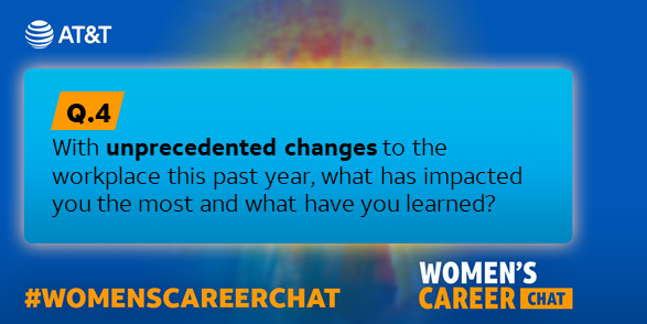LifeAtATT's tweet photo. To call the past year “unexpected” would be an understatement. With question four, share how 2020 has transformed your career. #WomensCareerChat https://t.co/OgWFFyB9Xr