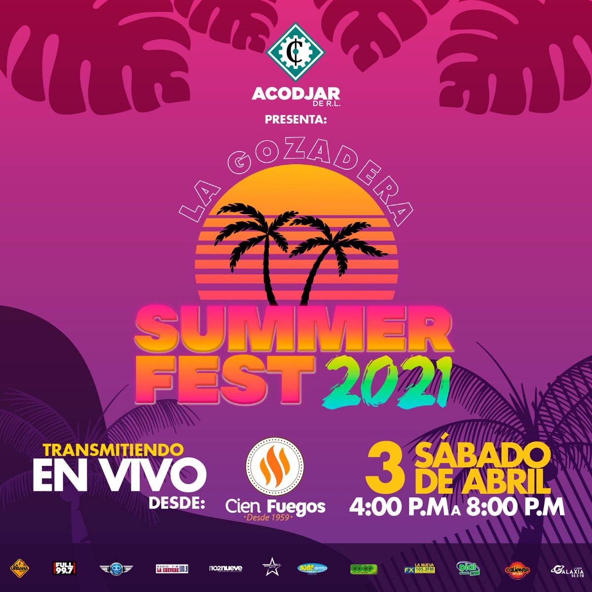 Este Sábado 3 Abril estaremos transmitiendo totalmente En Vivo el ‘Summer Fest 2021’ desde Cien Fuegos Bakery en el Centro Histórico de San Salvador con cuatro horas de mezclas con los mejores DJs! 🎧

Los esperamos a través de este enlace! 🔗
👉🏻: gruposamix.com.sv/lagozadera/