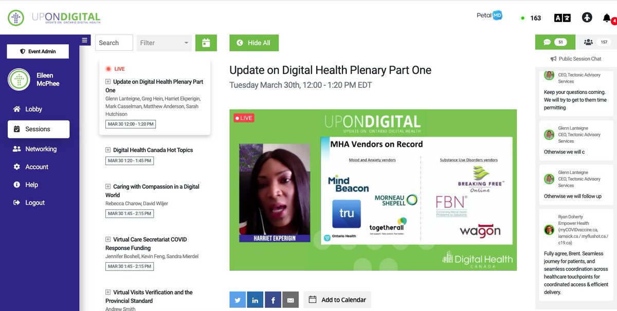 DigiHealthCA's tweet photo. A great overview of the mental health and addiction Vendors of Record and the reusable VOR process used to find them. 83% of users said they would recommend this service to a friend or family member - Harriet Ekperigin @harriet_ek @OntarioHealthOH #UpOnDigital https://t.co/U1jgHKyhf2