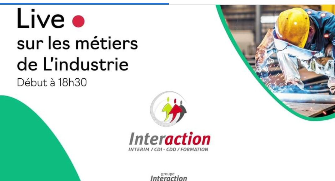 Ce soir l'équipe #communication d'Interaction organise son premier #live Facebook sur l'intérim dans l' #Industrie
Une première, une très chouette expérience et un vrai bon moment de challenge en équipe !
Le 1er d'une longue série j'espère
Merci à tous ceux qui y ont contribué