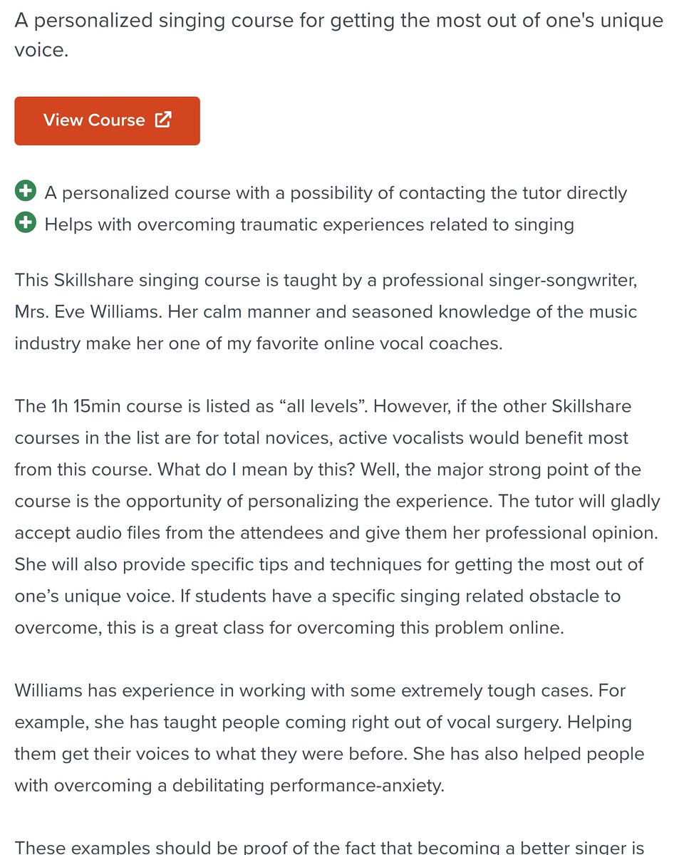 EveLMWilliams's tweet photo. Really excited my singing course is on a list of the 8 best online singing courses along with courses by @xtina, @bjork and @reba . #singingcourse #learntosing https://t.co/tW4hrYuSkx
