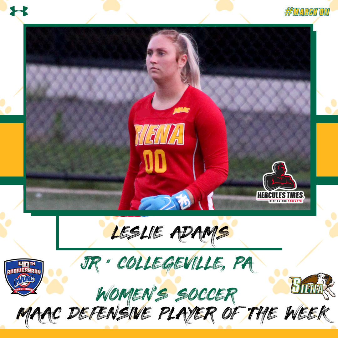SienaSaints's tweet photo. 🏅 Congratulations to @SienaWSoccer juniors @carriekrohn and @leslie_adams_ on being proclaimed the @MAACSports Offensive and Defensive Player of the Week, respectively❗️ 

📰 https://t.co/Xf26178LvM 

#MarchOn | #SienaSaints | #MAACSoccer | #NCAASoccer https://t.co/rzVF1lLV6z