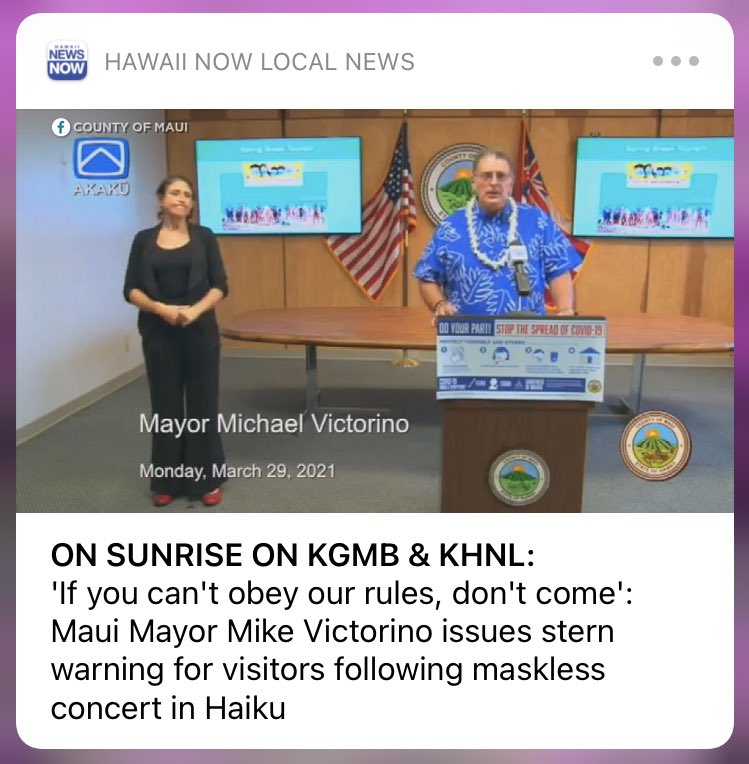 DillonAncheta's tweet photo. Maui Mayor Mike Victorino calls out tourists who are blatantly ignoring the rules. https://t.co/9dQHTBt3MS