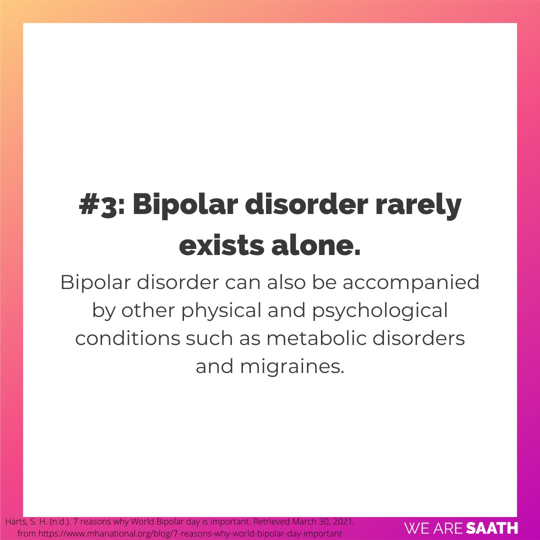 wearesaath's tweet photo. Ways to show support:
* Share information about bipolar disorder on social media.
* Attend events or listen to informational videos to educate yourself and your loved ones on bipolar disorder.
* Share what you have learned with the hashtag #WorldBipolarDay #mentalhealth https://t.co/unQUkZZVDy