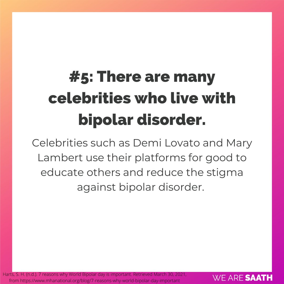 wearesaath's tweet photo. Ways to show support:
* Share information about bipolar disorder on social media.
* Attend events or listen to informational videos to educate yourself and your loved ones on bipolar disorder.
* Share what you have learned with the hashtag #WorldBipolarDay #mentalhealth https://t.co/unQUkZZVDy