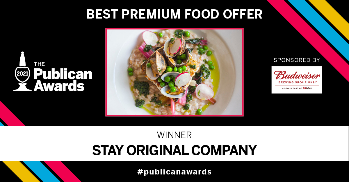Our Best Premium Food Offer award, sponsored by <a href="/BudBrewingUKI/">Budweiser Brewing Group UK&I</a>, is won by <a href="/Stayoriginalco/">The Stay Original Company</a>! #2InARow Congratulations #PublicanAwards