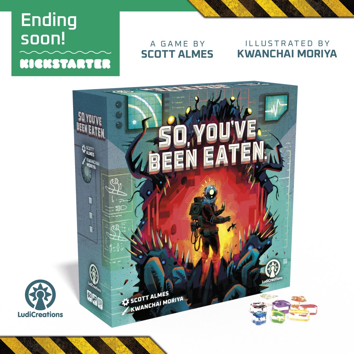 LudiCreations's tweet photo. With less than 12 hours remaining on the KS of So, You've Been Eaten we wanted to thank the designer, @Scott_Almes  for this amazing, fun, quirky little game that is now our most funded Kickstarter campaign!

PS. Campaign link:
https://t.co/iDv6sQYAfc https://t.co/MVNQpBsQN8