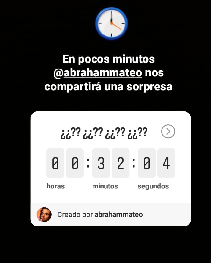 En media hora <a href="/AbrahamMateo/">Abraham Mateo</a>
Nos compartirá algo en su cuenta de Instagram.  Atent@s  instagram.com/stories/abraha…