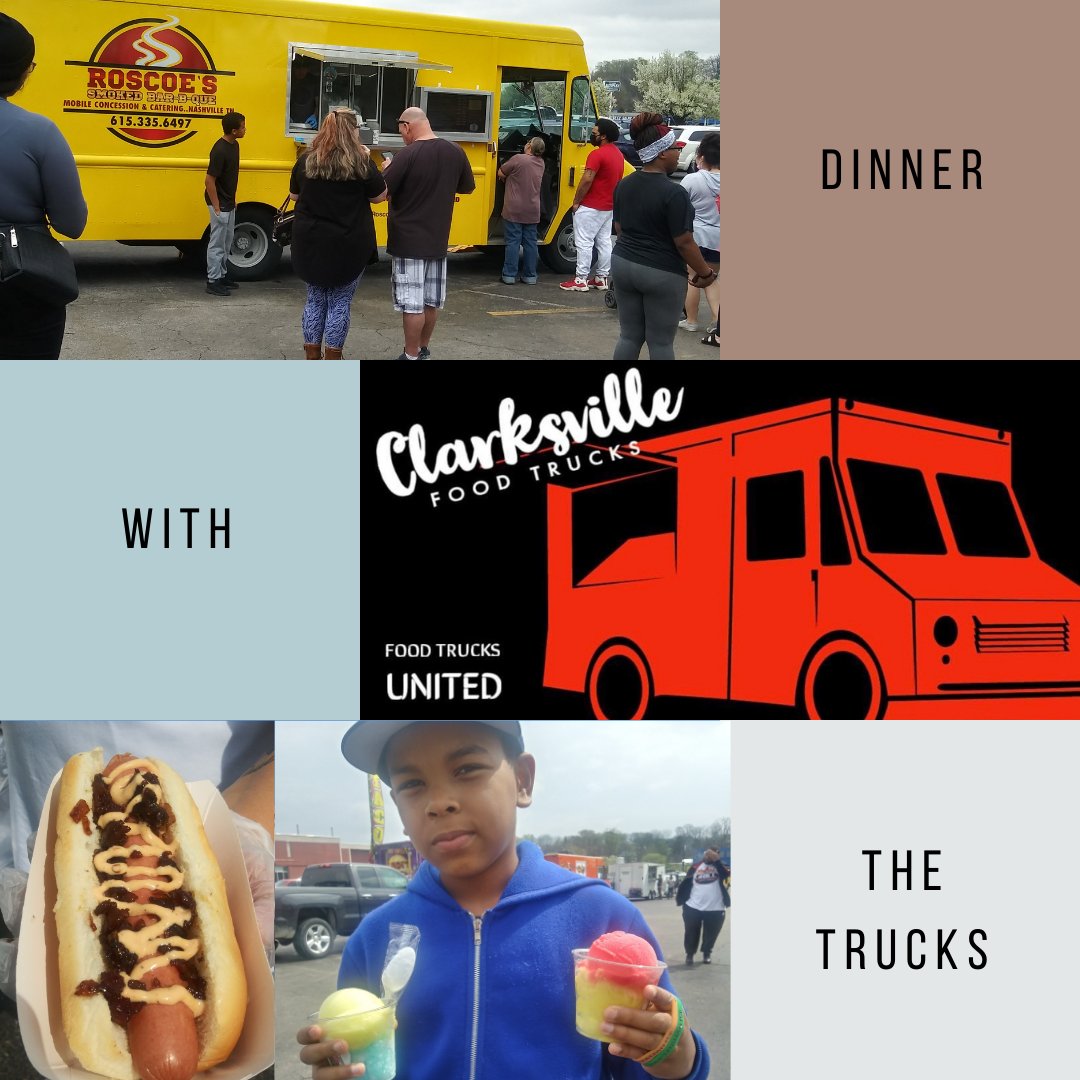 NassimiRealty's tweet photo. Rain or shine, #DinnerWithTheTrucks will always be running at #TwoRiversCenter in Clarksville, TN. Check out the amazing food that was served this past Friday! Be sure to cruise on by this Friday to see what’s on this week’s menu 🚙🍽 #outdoordining #nassimirealty #clarksvilleTN https://t.co/WNXruklqek
