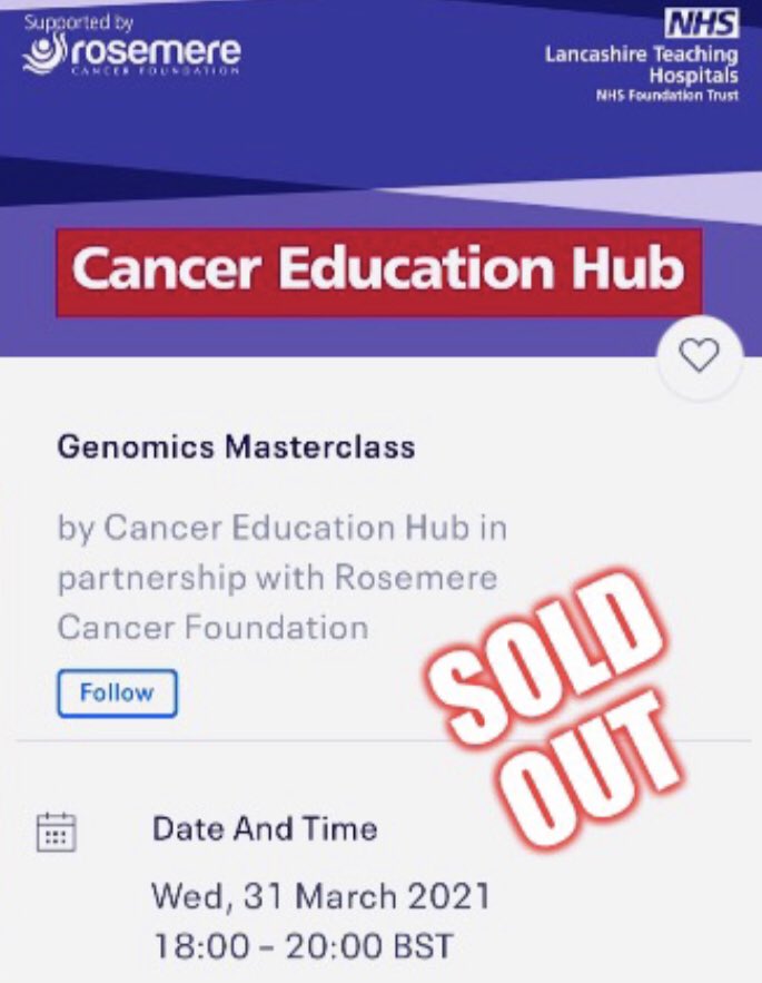 DeborahLakeland's tweet photo. OMG! One more sleep! Anyone else excited about this? ⬇️ @nwgmsa @nwglh @LancsHealthAcad @LancsHospCancer @GM_Cancer @CMCaAlliance @genomicsedu @CSOSue @Angelafifty @chris_wigley #GenomicsConversations #GenomicTestDirectory #cancergenetictesting #Masterclass https://t.co/IbCbYFtODR