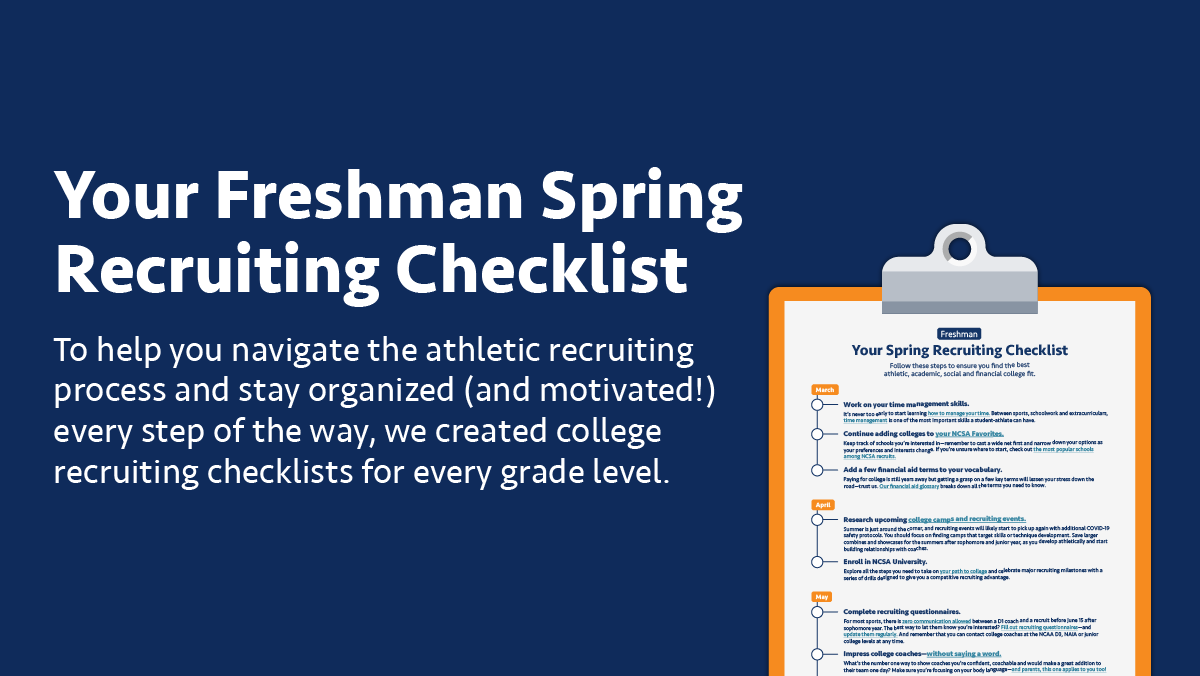 NCSA College Recruiting on X: The recruiting process can be complicated.  But that's okay! To help you navigate the athletic recruiting process and  stay organized, we created college recruiting checklists for every