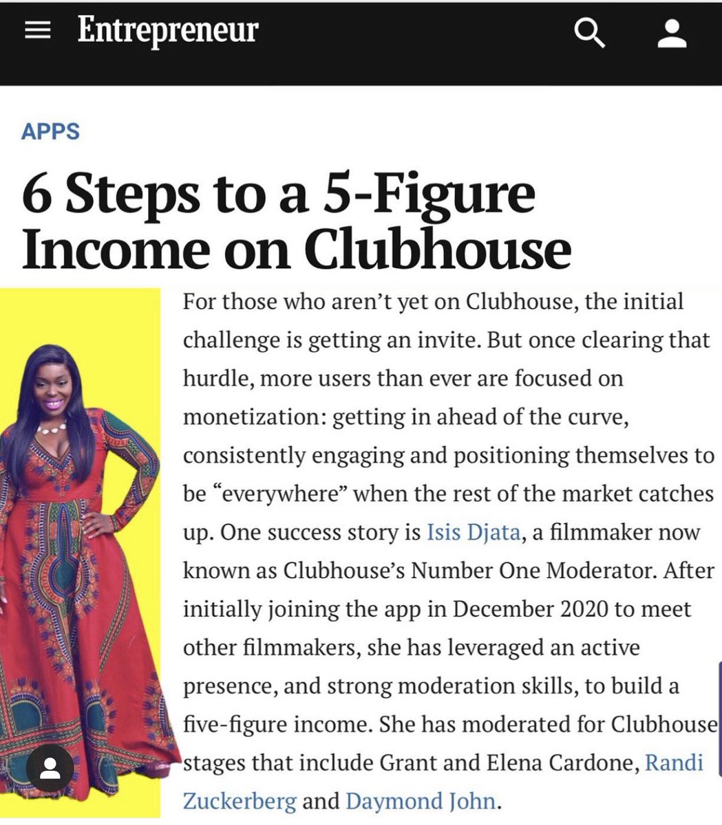 RachelWeintraub's tweet photo. Congratulations @isisdjata #NumberOneMod #Clubhouse @joinClubhouse @Entrepreneur #IsisDjata #MasterMod https://t.co/t3yFHMboz9