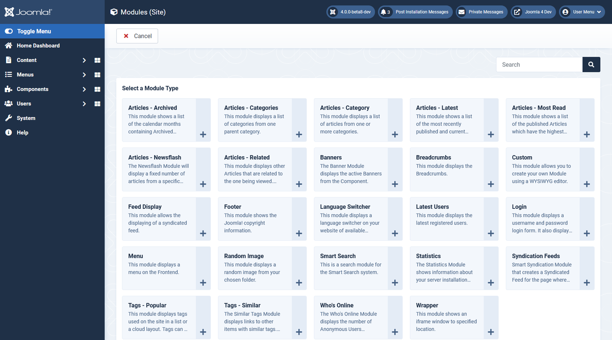 _ciar4n's tweet photo. Hard to find the time for this one lately but here is some recent progress on a repaint of the Joomla 4 admin. #joomla https://t.co/3SyVLmMiKP