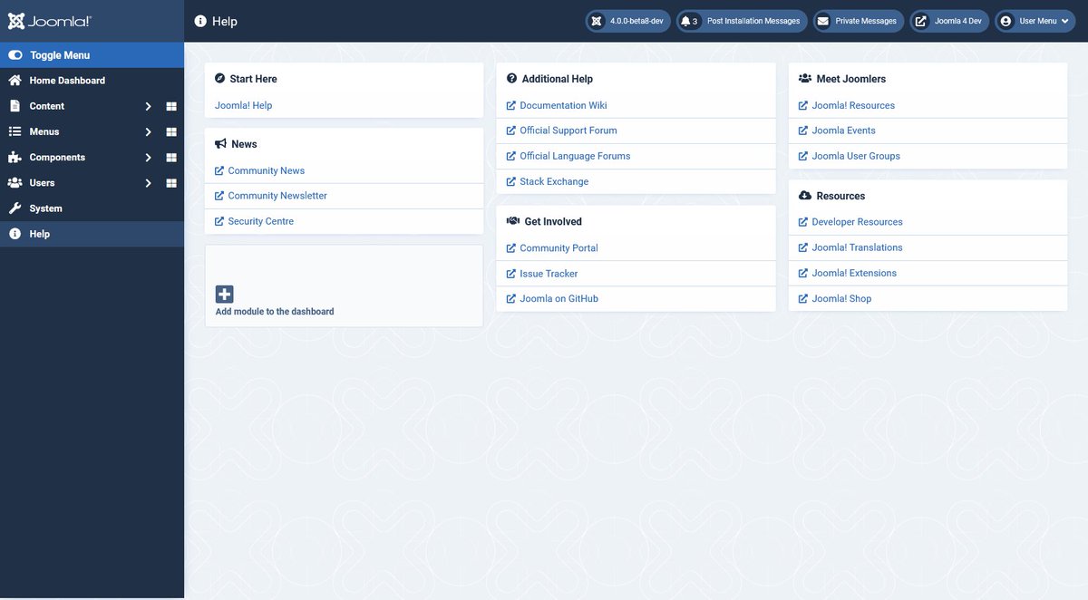 _ciar4n's tweet photo. Hard to find the time for this one lately but here is some recent progress on a repaint of the Joomla 4 admin. #joomla https://t.co/3SyVLmMiKP