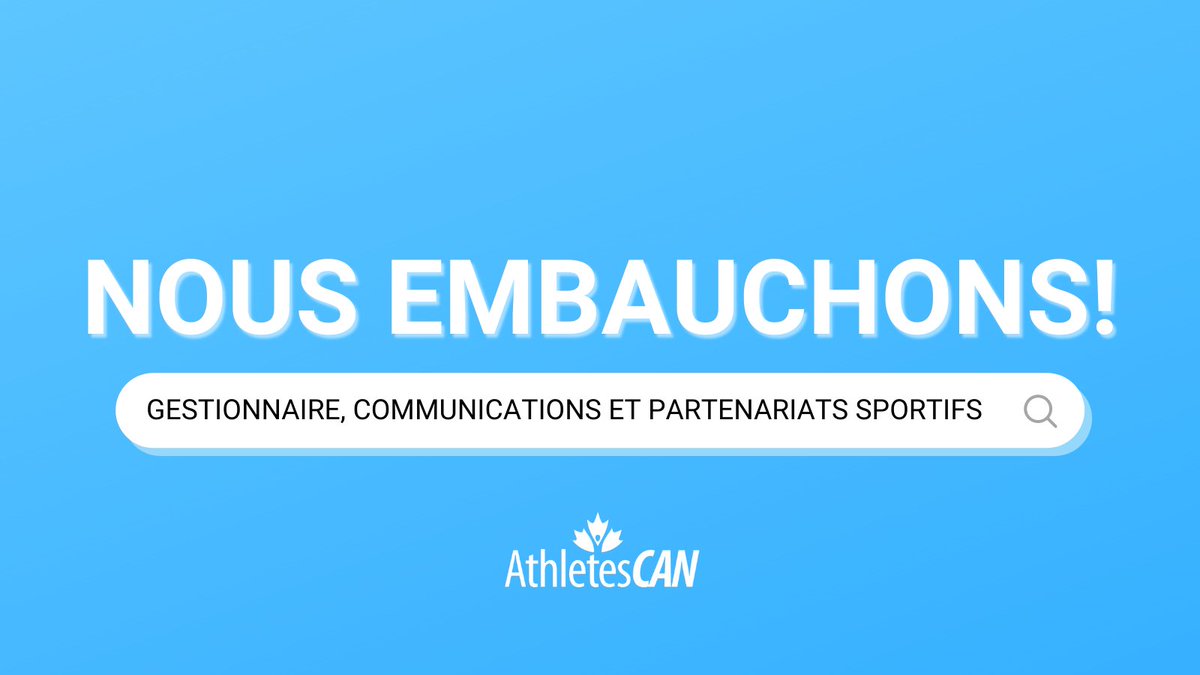AthletesCAN's tweet photo. 🚨NOUS EMBAUCHONS🚨

Nous sommes à la recherche d’une personne motivée et qualifiée pour se joindre à notre équipe dévouée, au poste de gestionnaire, Communications et Partenariats sportifs.

Pour en savoir plus et postuler : https://t.co/UKyYBUJgEN https://t.co/RFEuvkVbOT