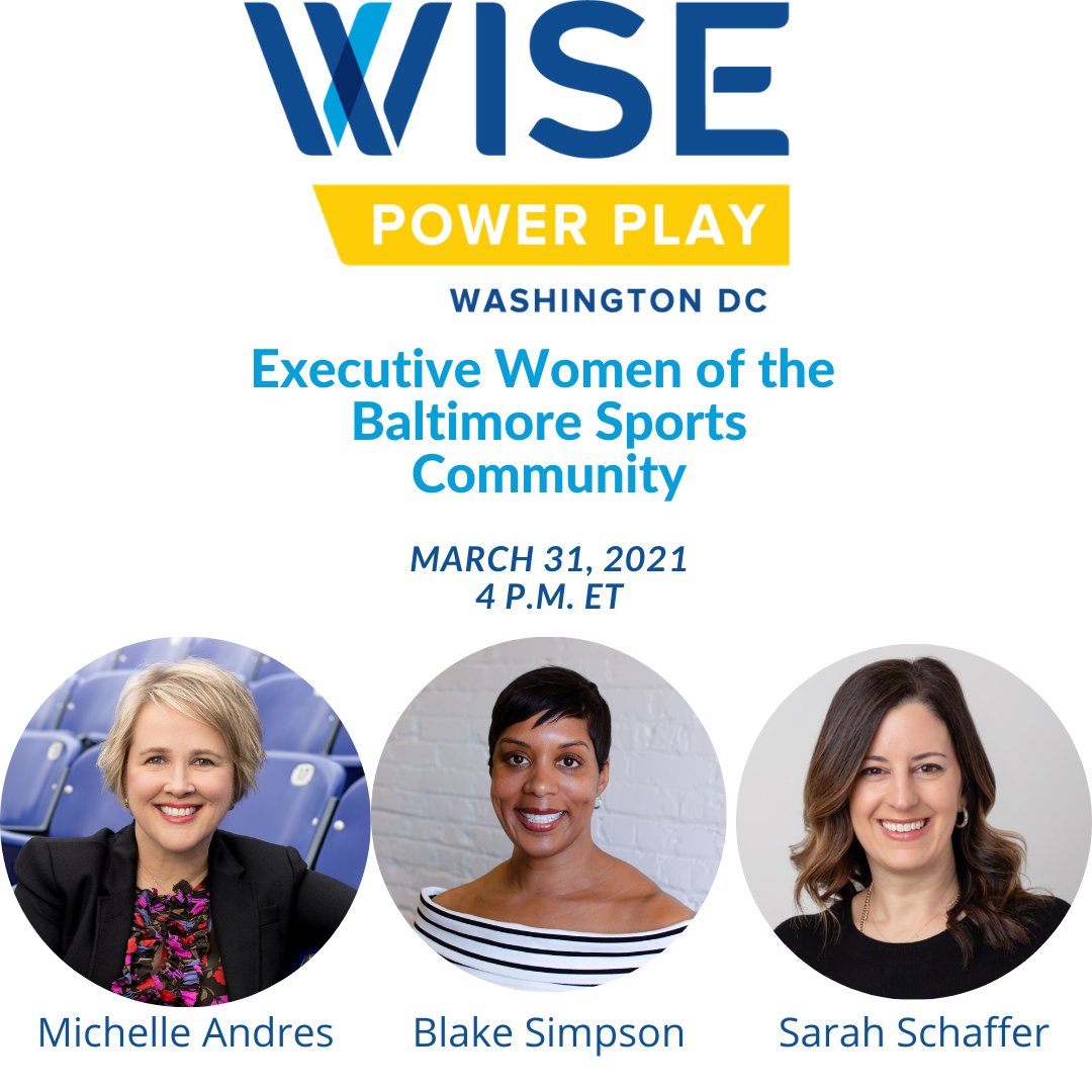 WISEinDC's tweet photo. TOMORROW: WISEDC presents Executive Women of the Baltimore Sports Community featuring Sarah Schaffer (Baltimore Visitors) Blake Simpson (Under Armour), and Michelle Andres (Ravens Media). Wednesday, March 31 at 4 p.m. LAST CHANCE: https://t.co/7o36pNuJ61 https://t.co/OyoI93Jb8T