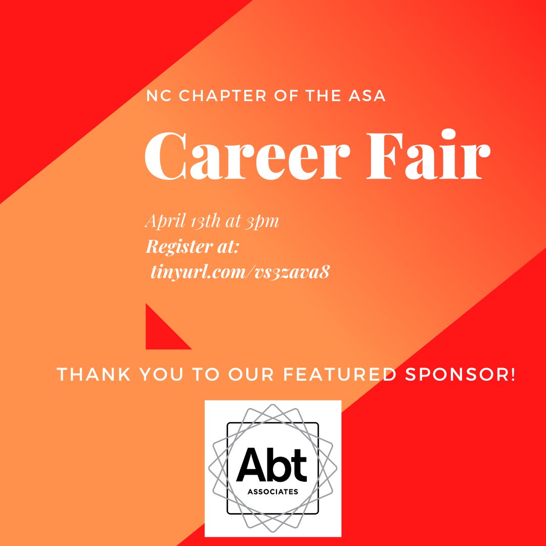 NC_ASA's tweet photo. We're looking forward to the upcoming NC-ASA Statistics and Data Science Career Information Fair, Wed 4/13 at 3 pm (online only)! Special thanks to @abtassociates for their support of this event.

Registration is free and NC-ASA membership is not required. https://t.co/ptTgSATQSd https://t.co/QPDVPqGWOW