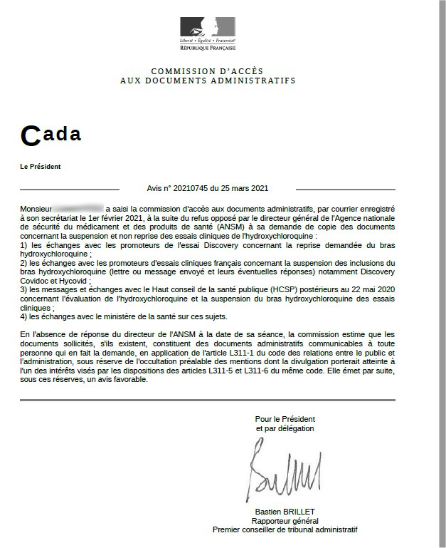 VirusWar's tweet photo. La CADA nous donne raison et donne un avis favorable !
on devrait savoir pourquoi les essais cliniques sur l'#hydroxychloroquine ont été arrêtés par l'ANSM et pourquoi ils n'ont pas repris suite à la demande de Discovery
https://t.co/JMZlLfcpZQ https://t.co/HG6Go0L9CH