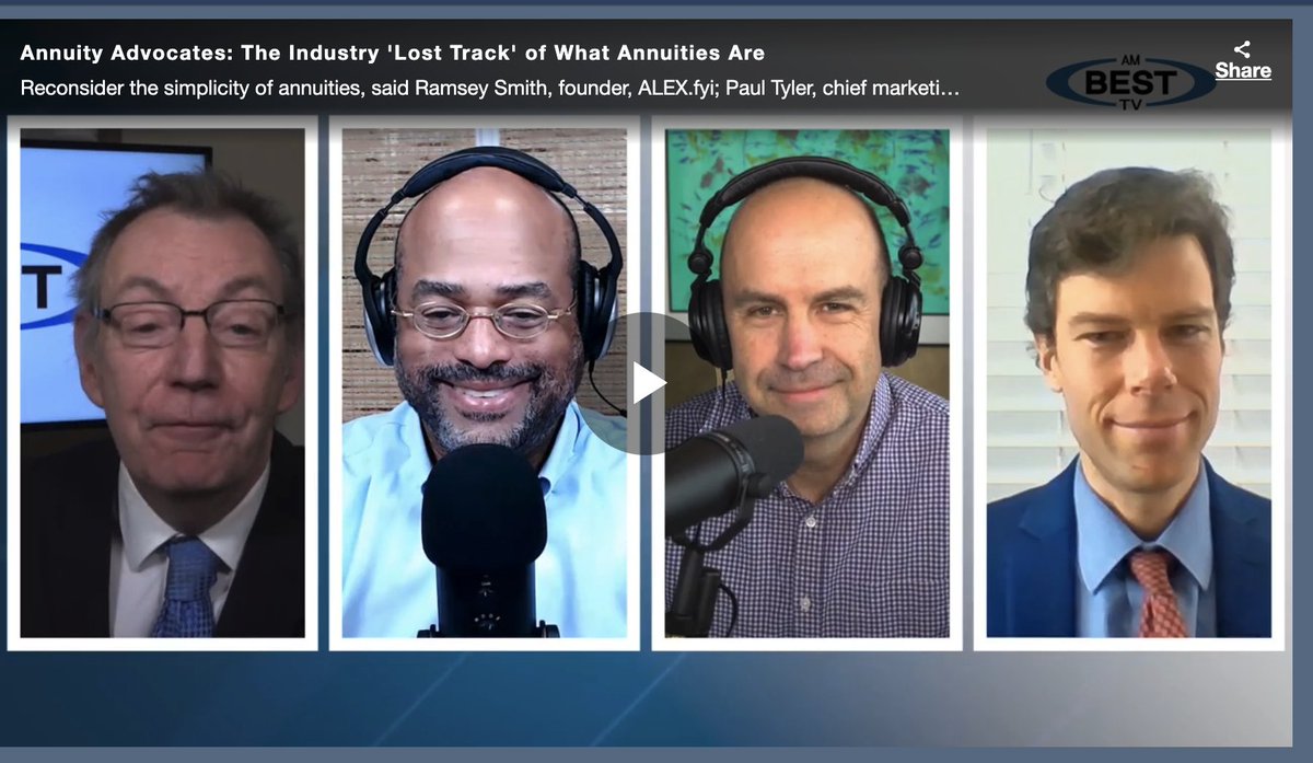 <a href="/RamseyDSmith1/">Ramsey D Smith</a> and I had a great time joining <a href="/BrunoCa61458284/">Bruno Caron</a> on the "other side" of the microphone on <a href="/AMBestCo/">AM Best</a> TV.  Watch for a short overview of the challenges and opportunities facing our retirement and annuity industry as we go digital. #annuities ambest.com/video/MediaArc…