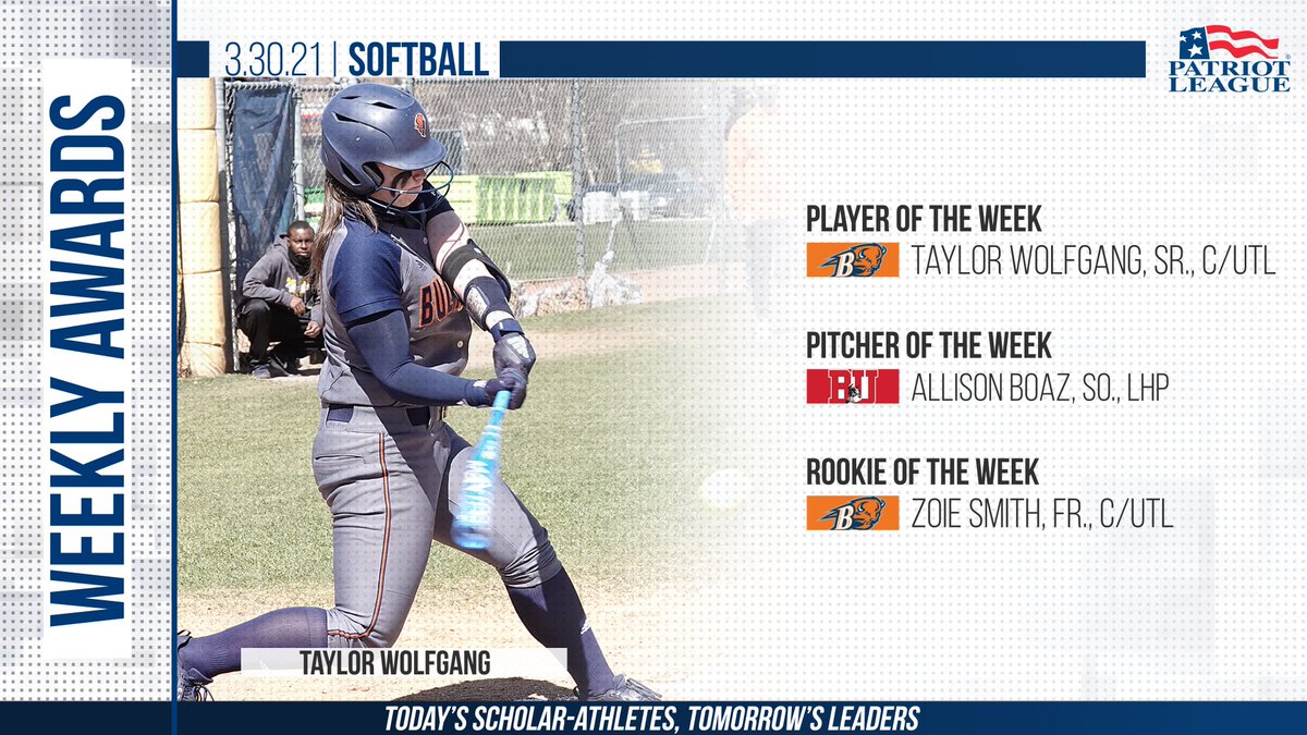 PatriotLeague's tweet photo. 🥎 𝗣𝗮𝘁𝗿𝗶𝗼𝘁 𝗟𝗲𝗮𝗴𝘂𝗲 𝗦𝗼𝗳𝘁𝗯𝗮𝗹𝗹 𝗣𝗹𝗮𝘆𝗲𝗿𝘀 𝗼𝗳 𝘁𝗵𝗲 𝗪𝗲𝗲𝗸 𝗔𝗻𝗻𝗼𝘂𝗻𝗰𝗲𝗱 (𝟯.𝟯𝟬.𝟮𝟭)

Bucknell collects two weekly honors, while Boston University receives one.

🔗 https://t.co/kRLVf9bwnA

#PatriotSoftball https://t.co/XC0EVaQHwk
