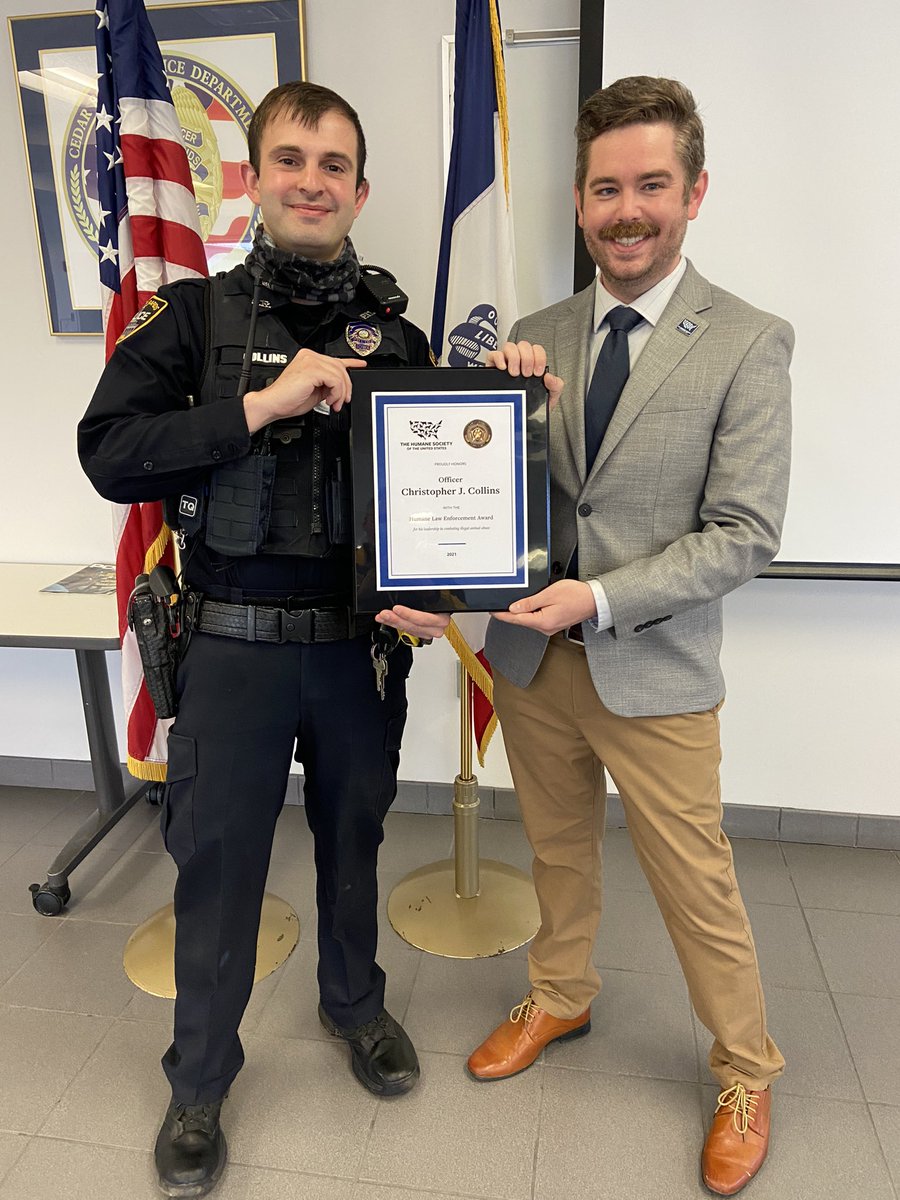 Cedar Rapids Police (@cr_police) on Twitter photo Congratulations to Officer Collins for his work investigating an animal neglect case and receiving the @HumaneSociety Humane Law Enforcement Award.  Background on the case: Pup gets second chance cbs2iowa.com/news/local/pup… Congratulations to Officer Collins for his work investigating an animal neglect case and receiving the @HumaneSociety Humane Law Enforcement Award.  Background on the case: Pup gets second chance cbs2iowa.com/news/local/pup…