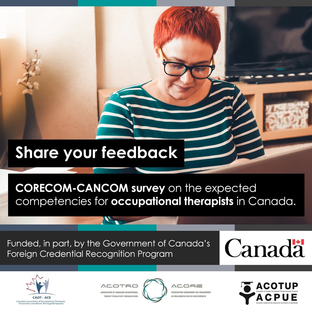 OTCollegeBC's tweet photo. Reminder: If you haven’t completed the #CoreComCanCom survey yet, there’s still time! ⏰
Be a part of this exciting project to help shape the new draft competencies for occupational therapists in Canada:
https://t.co/rIySXYV8D2 🇨🇦
Complete the survey by April 5, 2021! https://t.co/SMyGnYPr1N