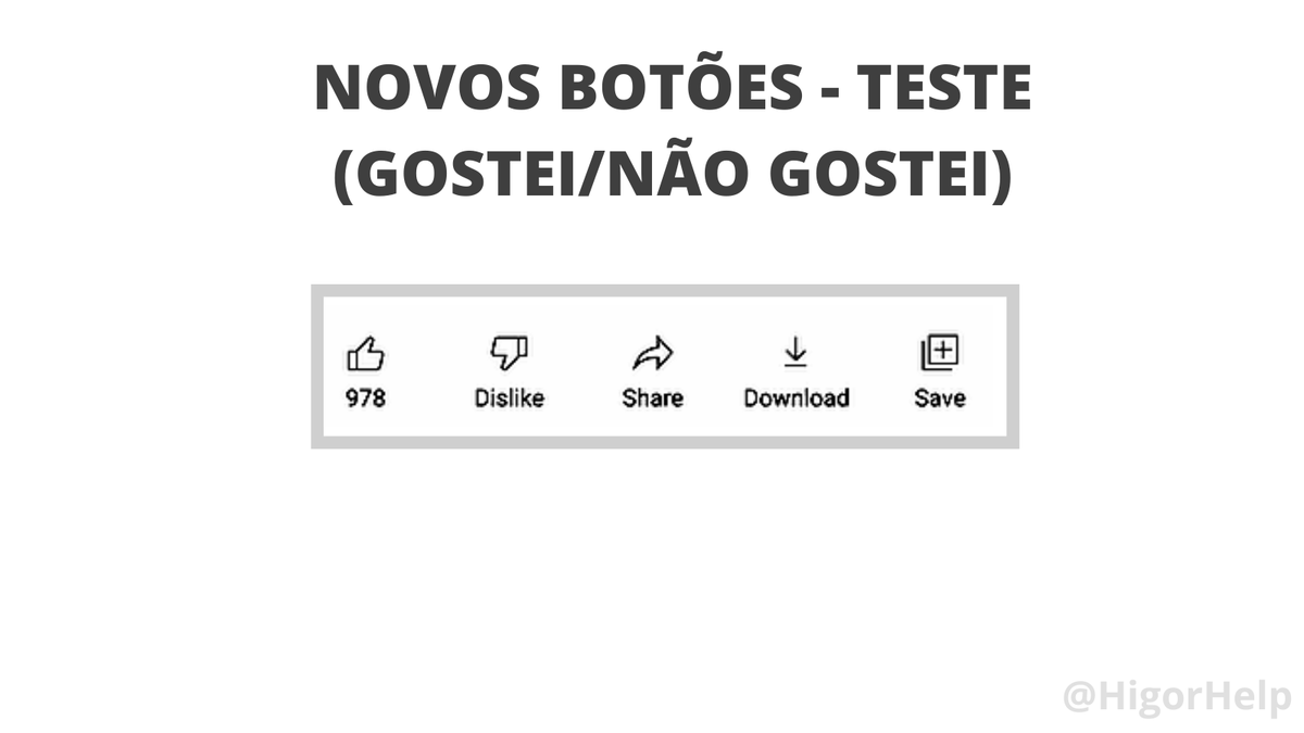 HigorBourges's tweet photo. TESTE: BOTÕES GOSTEI/NÃO GOSTEI👍👎

Alguns criadores reportaram que o número dos Dislikes de podem afetar seu bem-estar, além de motivar mutirão para aumentar ainda mais esses números.

Sabendo disso o YouTube testará novos botões sem a contagem pública do (Não gostei/Dislikes). https://t.co/DyTb2tORwM