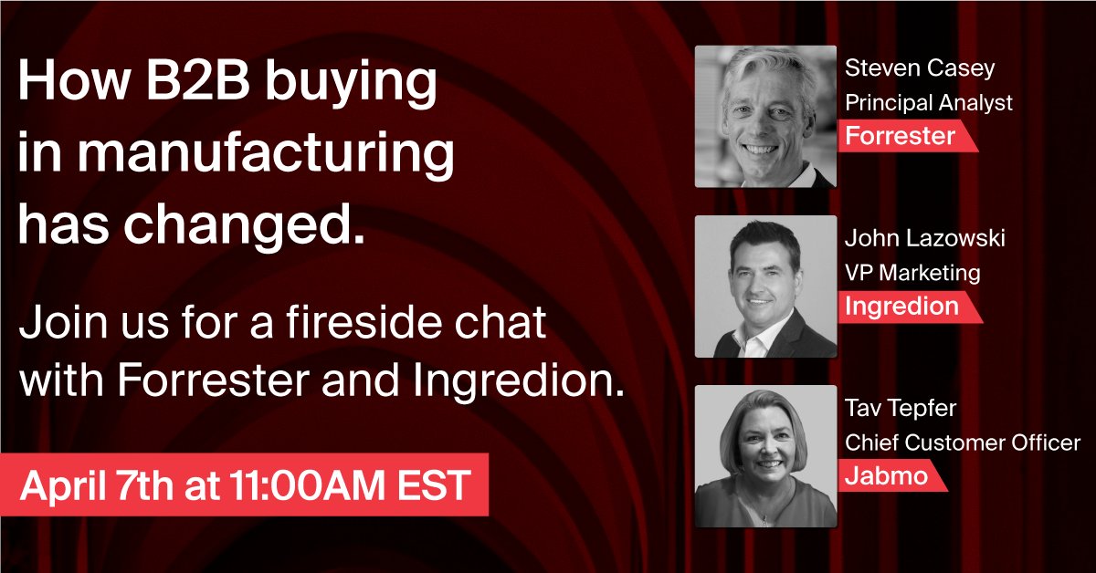 B2B Buying in manufacturing and life sciences has changed more in the last 12 months than ever in history.
Join our Fireside Chat on April 7th:
ow.ly/kNFx50EcA47