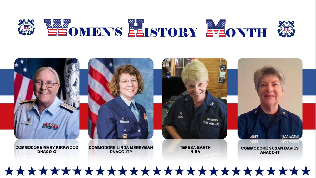 Women's History Month. We are highlighting a group of women who are an inspiration and role models for our entire organization. It is exciting to present these women, all part of national staff, who give a tremendous amount of time and dedication to the Auxiliary. Bravo Zulu!