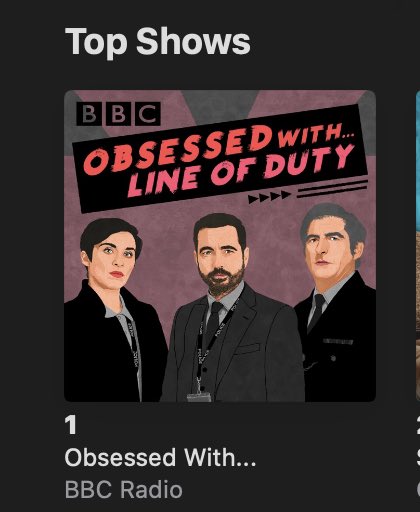 Cparks1976's tweet photo. #ObsessedWithLineOfDuty is Number One!  
Thank you all so much for the support.  
Really made up. 
⁦@BBCSounds⁩ 
⁦@chalkandblade⁩ https://t.co/ECXFocP6hK