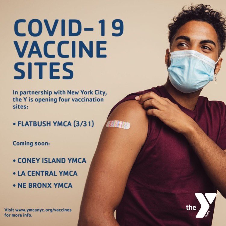The YMCA of Greater New York is thrilled to partner with the City to serve as vaccine sites for our communities! More sites to follow, so stay tuned! 

Learn more by visiting: ymcanyc.org/vaccines
#StrengthenCommunity #ImproveHealth