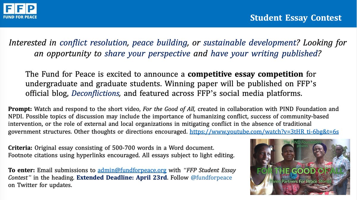 #Students: Final call to submit you essay response to @PINDFoundation &amp; #NPDI's short film 'For the Good of All' for a chance to get #published! Competition closes this Friday (4/23) at midnight. 
