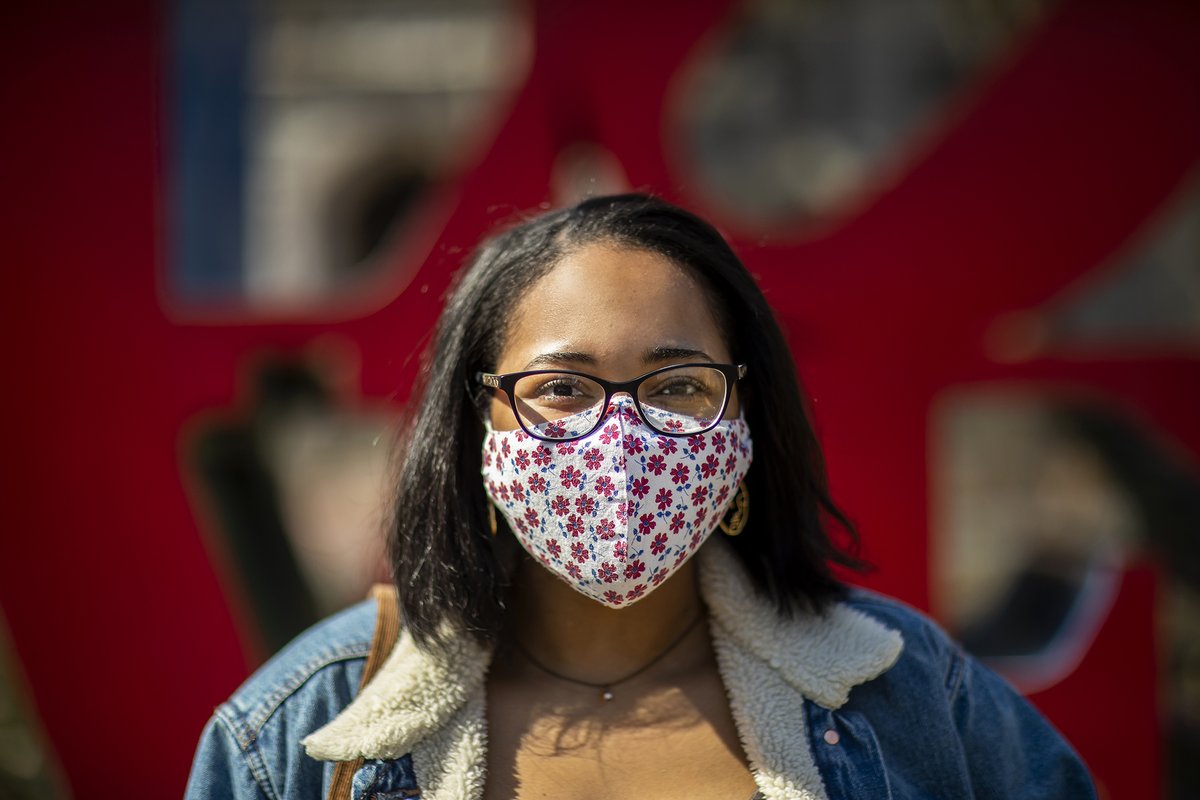 Penn's tweet photo. Following CDC guidelines and campus mandates, the Penn community put their best face coverings forward for a masked photo series. #MaskUPenn @COVIDPenn  https://t.co/Z7dl7qQTDS https://t.co/EcL0qwoFFN