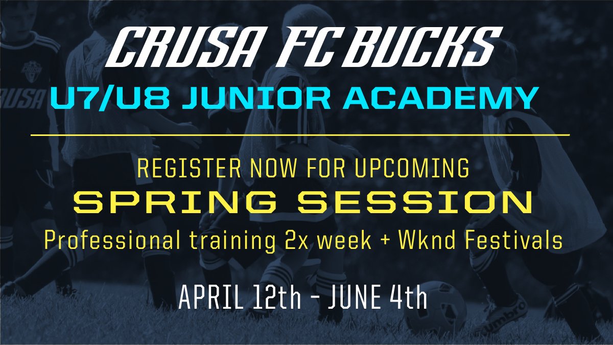 crusa_fcb's tweet photo. REGISTER NOW for the FC Bucks 2021 Spring U7/U8 Junior Academy Program. Sessions start April 12 and run through June 4. Mondays and Wednesdays 6-7pm, at the Northampton Township Civic Center fields. Register Today: https://t.co/yHdUXydL5J
#CRUSA_FCBucks #LetsJustPlay https://t.co/oD9EYZBurA