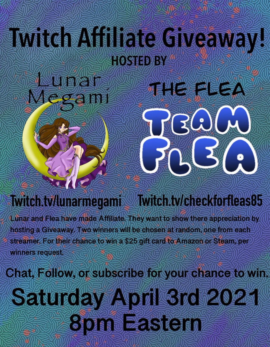 LunarMegami's tweet photo. #Giveaway #twitch #twitchstreamer #twitchaffiliate #SupportSmallStreamers #supportsteamers #girlgamer #teamflea #lunarmegami
https://t.co/u4O3stvnbb
https://t.co/jKVgmRWNMs
Join and support us this Saturday. https://t.co/ncwDzzmARF