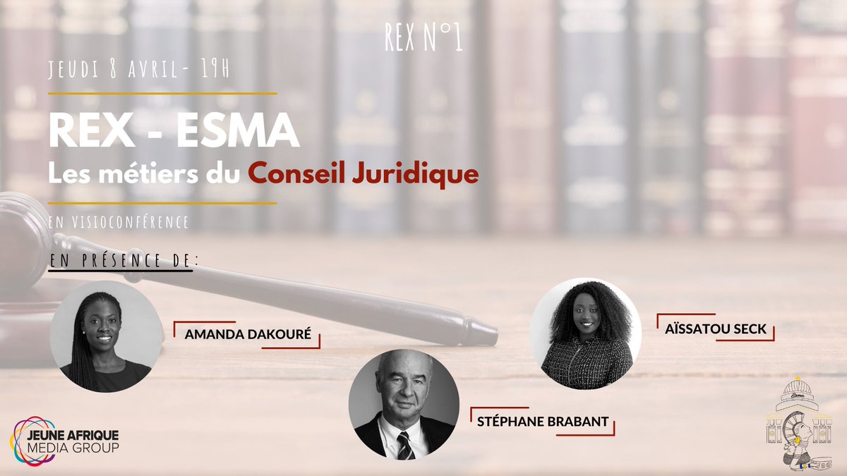 🌍 LES REX ESMA N°1 🌍
⚖️ Les Métiers du Juridique ⚖️ 

Pour la première édition du format “les REX d'ESMA”, ESMA vous propose une immersion complète dans différents secteurs d’activités exercés en Afrique, ou dont la pratique est rattachée à l’Afrique.