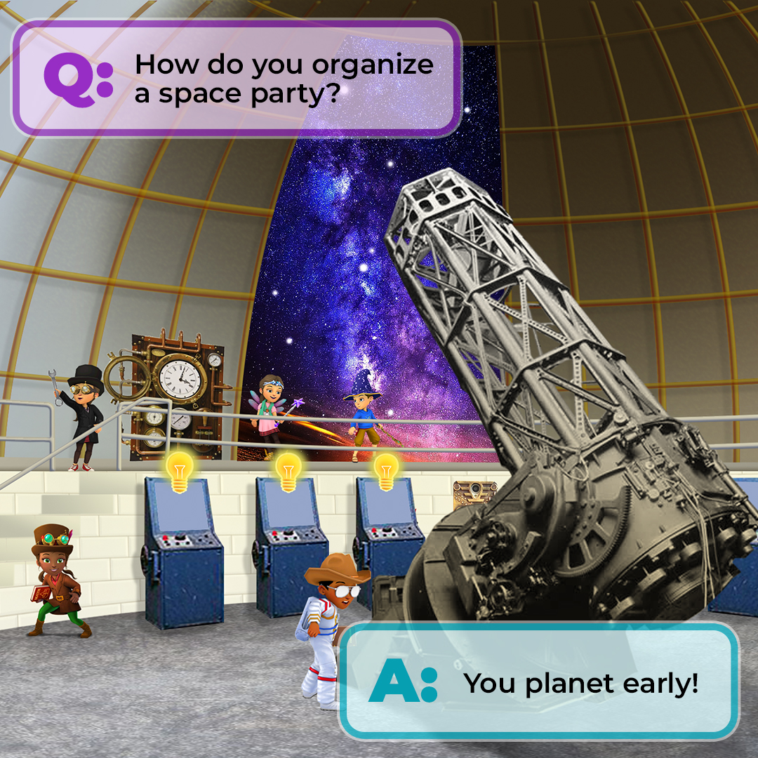 AdvAcademyUS's tweet photo. The Observatory is one of the most popular learning destinations in Adventure Academy. While there, kids can learn about our solar system’s planets—like Venus—through a series of eye-catching infographics! 🔭 https://t.co/PZOqMVzrok
