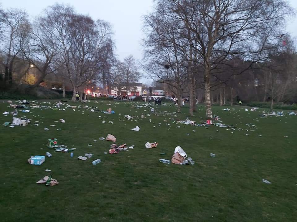 Sometimes you despair at lack of civic pride in Ireland. Scene at park next to River Dodder in Milltown earlier