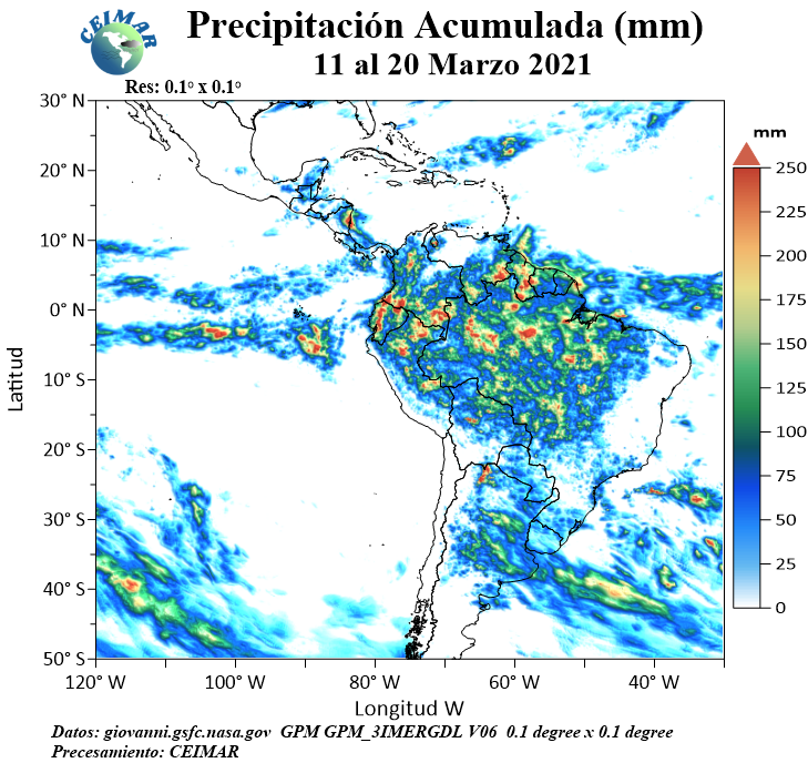 CEIMAR1's tweet photo. Precipitación acumulada del 11 al 20 de marzo 2021 https://t.co/8KGfbT5Isa