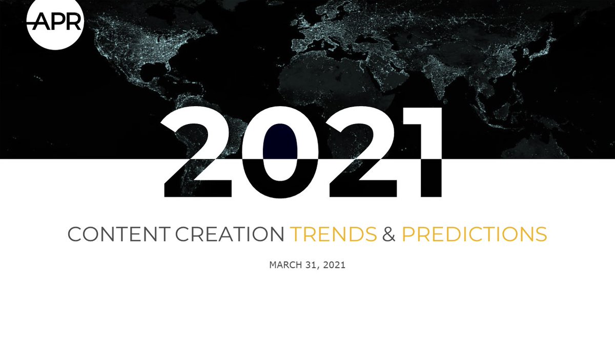 We are excited to preview APR's 2021 Content Creation Trends &amp; Predictions to our clients tomorrow. This year's takeaways are packed with valuable insights for marketers seeking to more efficiently produce content in this digital age. See you there!