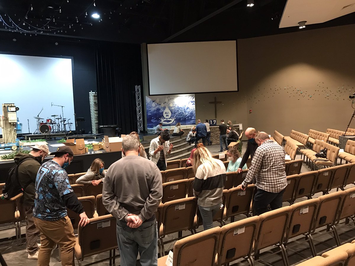 AllAboutTheOne's tweet photo. Our Staff spread out and spent significant time today in the Worship Center praying for Easter services and especially for people to go All In. #LoveThisTeam https://t.co/A5Lz03peIK