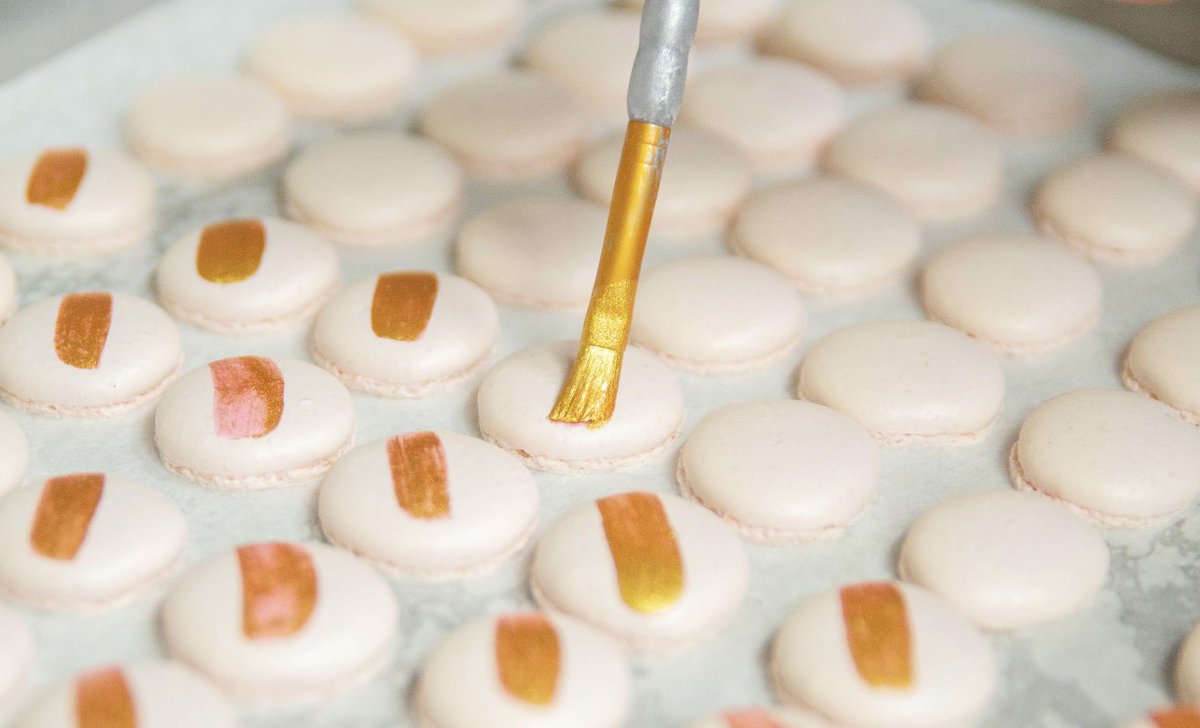 paintedladyrest's tweet photo. Hand-painting champagne &amp; morello cherry macarons for tonight’s service 🌸 https://t.co/nDjkQP1ICW