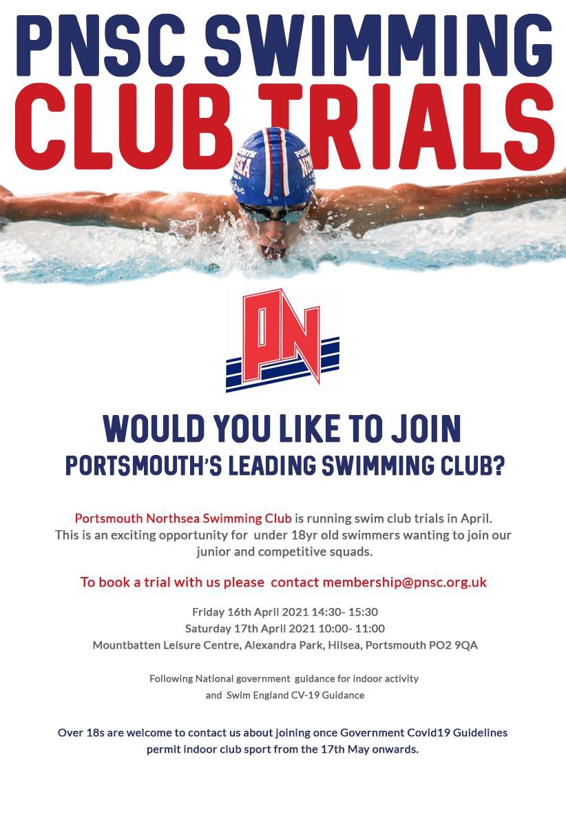 PNSC Club Trials in April! This is an exciting opportunity for swimmers wanting to join our junior &amp; competitive squads. Please tell your swimming friends who might be interested. To book email: membership@pnsc.org.uk
